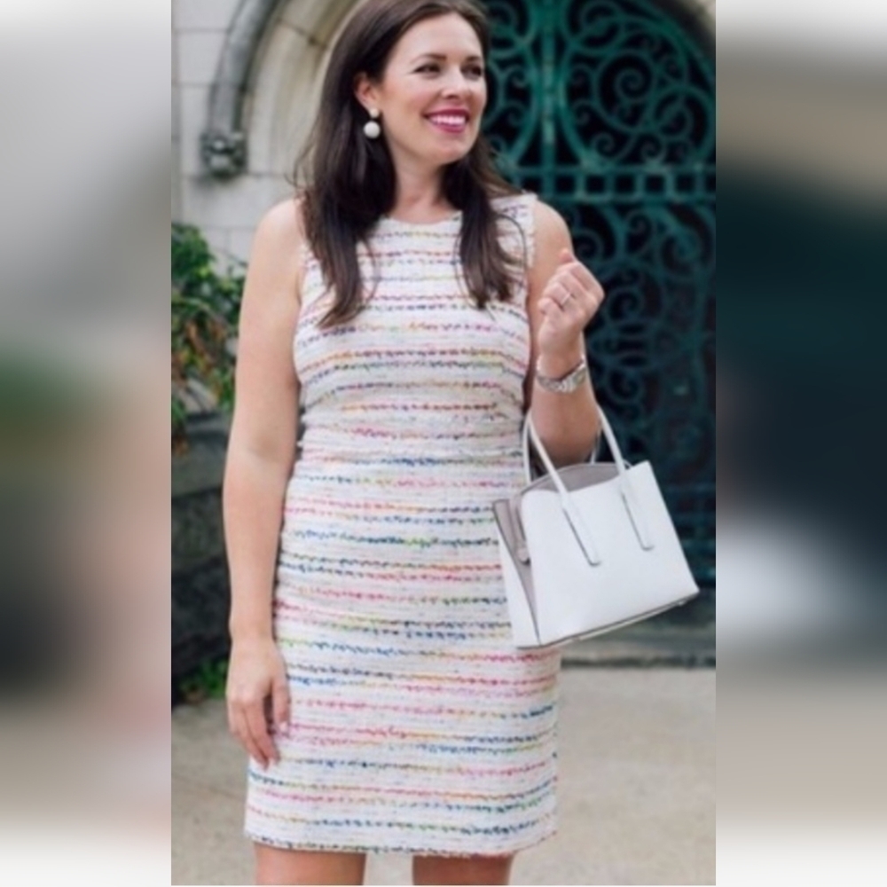 J Crew White Multicolor Tweed Sheath Dress Size 00
